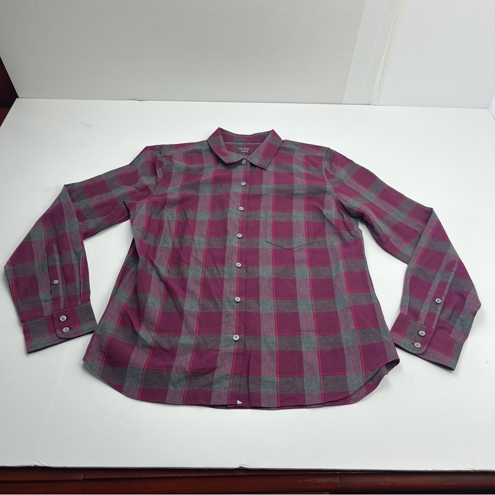 UnTuckIt Burgundy Grey Grey Plaid Long Sleeve Button Front‎ Shirt Womens Size 10
